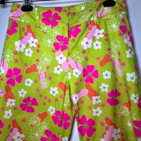 Vintage Lilly Pulitzer Women’s Pants Sz 2 Cropped Floral Green Pink 28x23 Cotton - Picture 2 of 4
